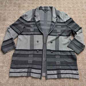 Ming Wang Striped Knit Jacket Blazer Women's Medium Black Gray Workwear Mature